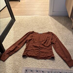 Abercrombie & Fitch Brown Fitted Puff Sleeve Blouse